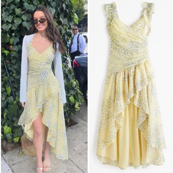 NWT Abercrombie & Fitch Yellow Maxi Dress Ruffle Strap High-Low size medium - Picture 10 of 10
